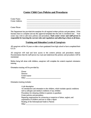 Child Care Center Policies and Procedures Template