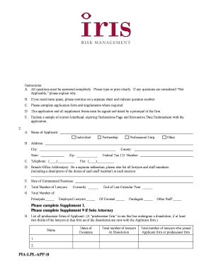 Lawyers Professional Liability Insurance Application