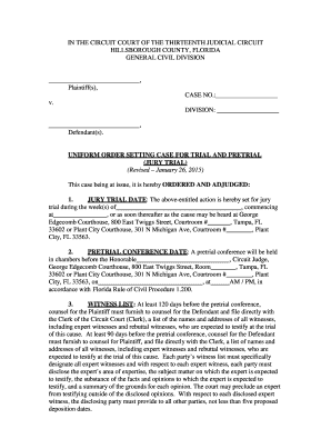 Uniform Order Setting Case for Trial and Pretrial