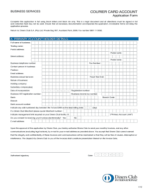 Diners Club Courier Card Account Application Form