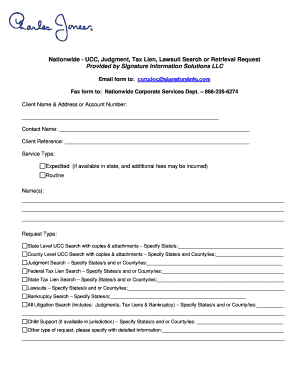 Nationwide UCC Judgment Tax Lien Lawsuit Search Request