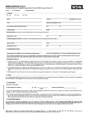 Zusatzvereinbarung zum Erdgasliefervertrag zwischen Kunde und WSW Energie & Wasser AG