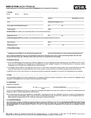 Zusatzvereinbarung zum Stromliefervertrag WSW STROM GRÜN PREMIUM