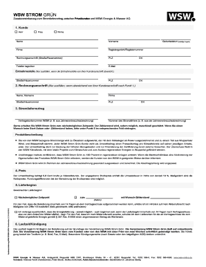Zusatzvereinbarung zum Stromliefervertrag WSW STROM GRÜN