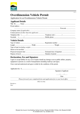 Overdimension Vehicle Permit Application