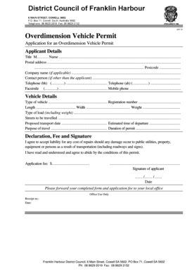 Overdimension Vehicle Permit Application