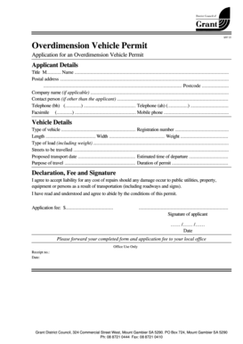 Overdimension Vehicle Permit Application