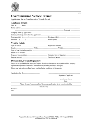 Overdimension Vehicle Permit Application