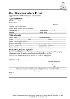 Overdimension Vehicle Permit Application