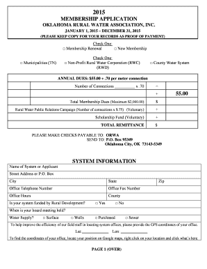Oklahoma Rural Water Association Membership Application