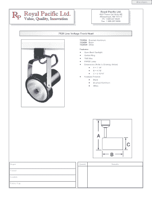 Royal Pacific Ltd. Product Specification Sheet