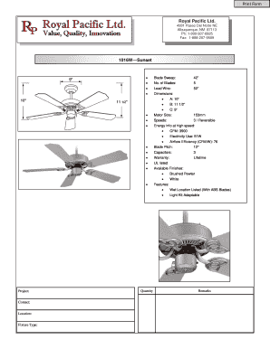 Ceiling Fan Specification Sheet