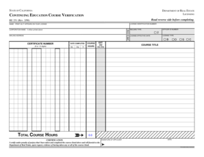 California Real Estate Continuing Education Verification Form
