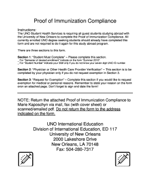 Proof of Immunization Compliance