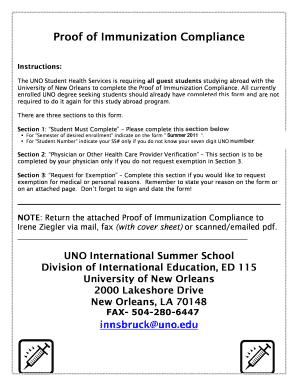 Proof of Immunization Compliance