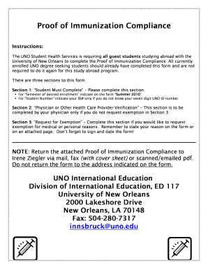 Proof of Immunization Compliance Form