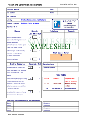 Health and Safety Risk Assessment Form A023