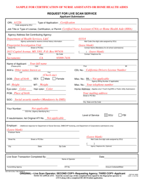 California Nurse Assistant Certification Live Scan Request