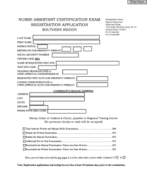 Nurse Assistant Certification Exam Application