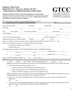 North Carolina Residency Status Form