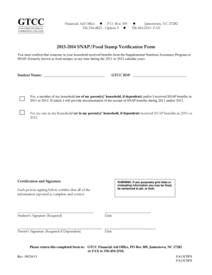 2013-2014 SNAP/Food Stamp Verification Form