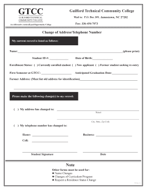 Change of Address/Telephone Number Form