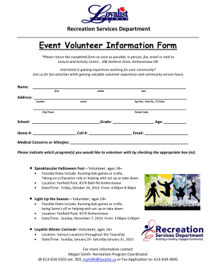 Volunteer Application Form Template - Loyalist Township - loyalisttownship
