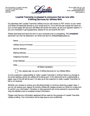 Loyalist Township Utilities E-Billing Form