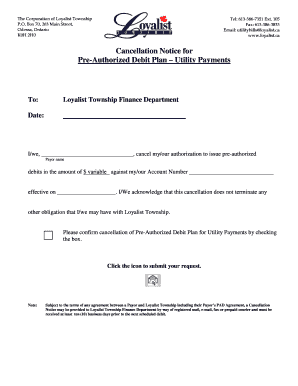 Cancellation Notice for Pre-Authorized Debit Plan