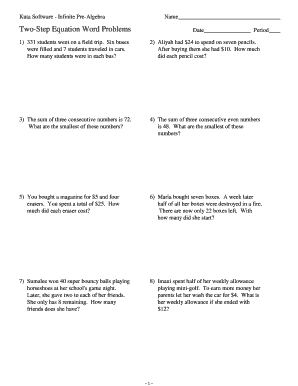 Two-Step Equation Word Problems Worksheet
