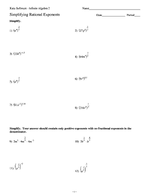 Algebra 2 Simplifying Rational Exponents Worksheet