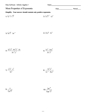 Algebra 1 Exponents Worksheet