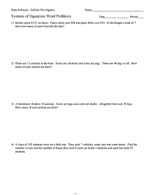 Systems of Equations Word Problems Worksheet