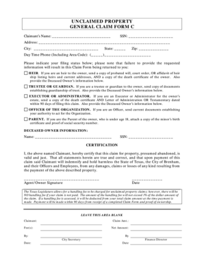 Texas Unclaimed Property General Claim Form