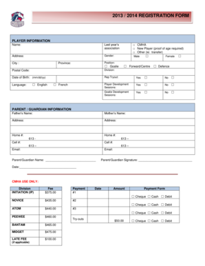 2013/2014 Hockey Registration Form