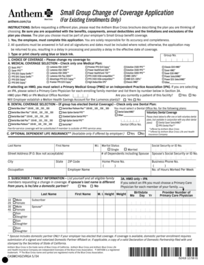 Anthem Blue Cross Small Group Change of Coverage Application