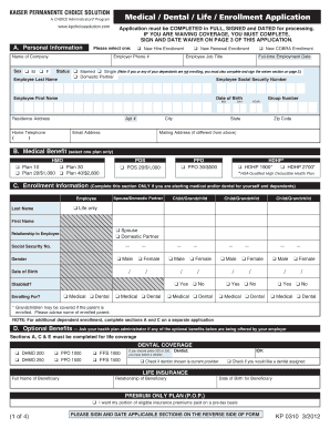 Kaiser Permanente Medical/Dental Enrollment Application