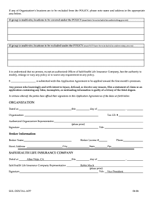 Group Dental Insurance Application and Renewal Acknowledgement