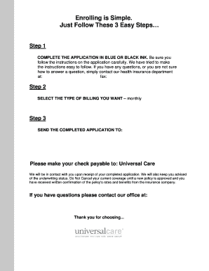 Universal Care Health Insurance Application Form