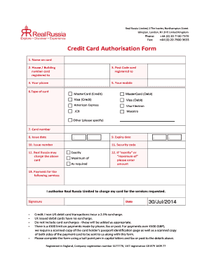 Credit Card Authorisation Form