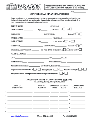 Fax cover sheet - CONFIDENTIAL FINANCIAL PROFILE PACKET Thank you for ...