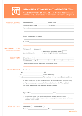 Deduction at Source Authorisation Form