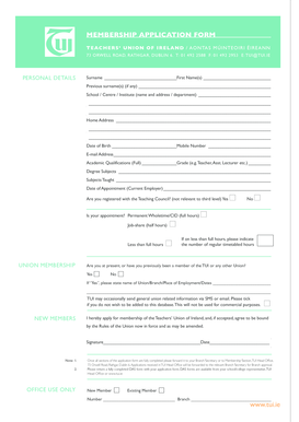 Teachers' Union of Ireland Membership Application Form