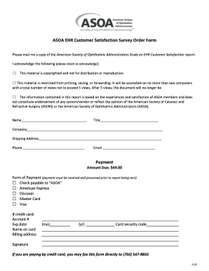 ASOA EHR Customer Satisfaction Survey Order Form Payment