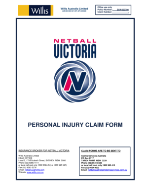 Netball Victoria Personal Injury Claim Form