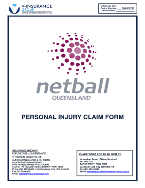Netball Queensland Personal Injury Claim Form
