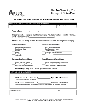Flexible Spending Plan Change of Status Form