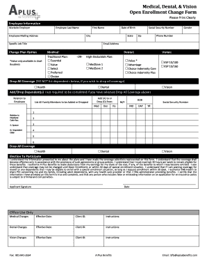 Medical Dental Vision Open Enrollment Change Form