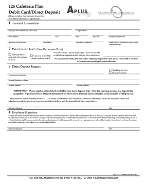 Cafeteria Plan Debit Card and Direct Deposit Form