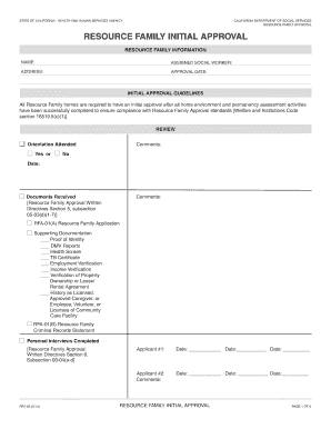 California Resource Family Initial Approval Form